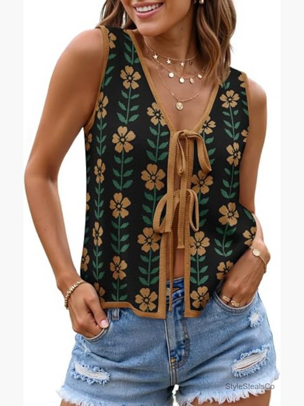 Tie Front Sleeveless Knit Vest Tank Top Summer Y2k